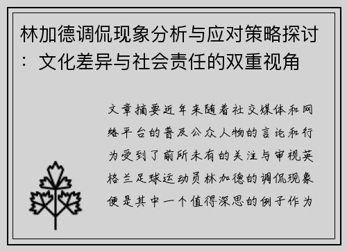 林加德调侃现象分析与应对策略探讨：文化差异与社会责任的双重视角